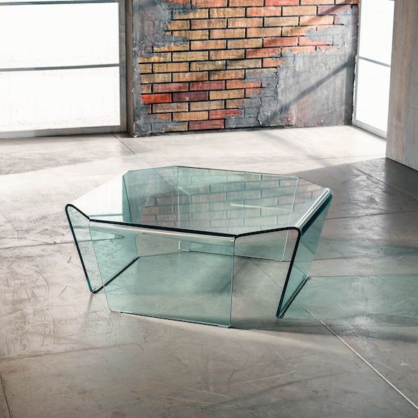 Tavolino ottagonale in vetro curvato 80 x 80 cm